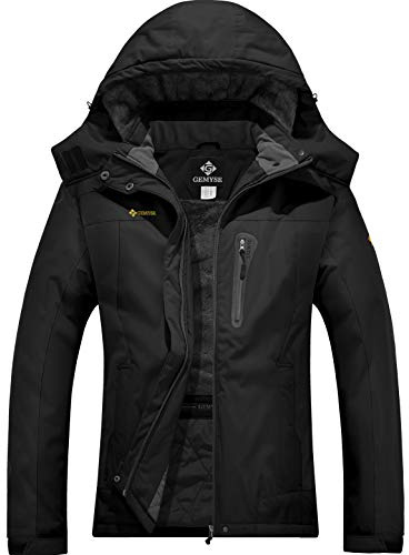 GEMYSE Donna Giacca da Sci Snowboard Antivento Impermeabile Calda Giubbotto con Cappuccio Rimovibile(Nero,2XL)