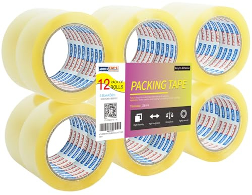 ADHES Paketbänder Paket Klebeband Verpackungsklebeband Transparent Packband 48mm x50m,2,6 mil Dicke，12rolle
