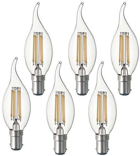 SD LUX Lampadine LED a candela B15, stile vintage, CA35, senza sfarfallio, piccole lampadine Edison a baionetta, 4 W (equivalente a 40 W) 450 lm, bianco caldo 2700 K, 6 confezioni.