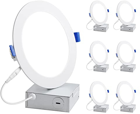 Lepro 6 Pack 6 Inch LED Recessed Ceiling Light with Junction Box, 5000 Kelvin Daylight Wafer Ultra-Thin, 1050 Lumen Dimmable Retrofit Downlight, 12 watt Eqv. 100 watt, ETL, Energy Star & FCC Certified