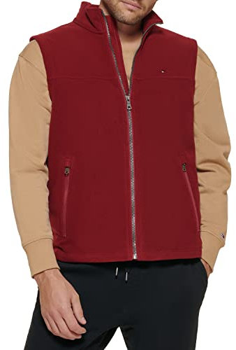 Tommy Hilfiger Men's Lightweight Polar Fleece Vest, Red, L