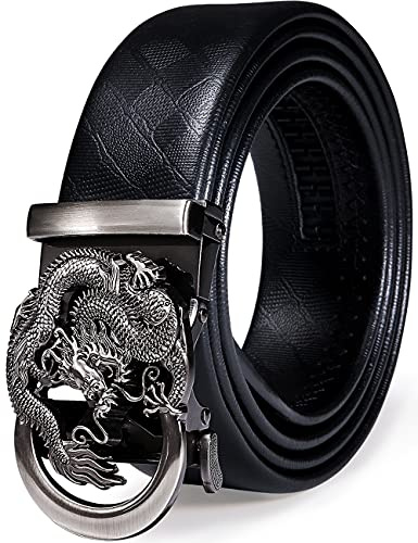 Barry.Wang Leather Ratchet Belts for Men 1 3/8 Black Belt Adjustable Dragon Buckle for Jeans Wedding Business Anniversary Ball Gala