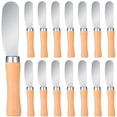 Patelai 15 Pieces Mini Butter Spreader Knife Bulk 4. 5 Inch Wide Blade Stainless Steel Knife with Wood Handle Multipurpose Cheese Butter Spreader Knives for Kitchen Birthday Wedding Christmas