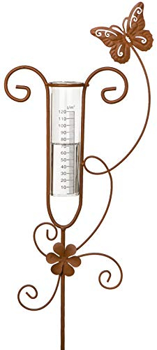 Novaliv Wetterstation I Regenmesser Glas Niederschlagsmengenmesser Schmetterling Rost I Wetterfest Garten Dekoration
