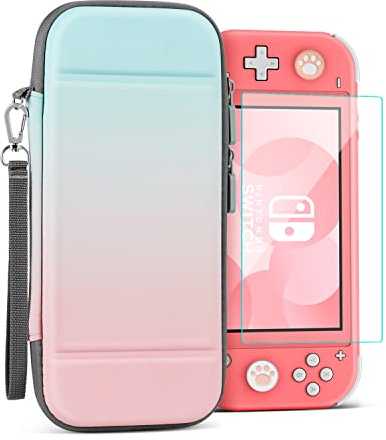 TNP Housse de Transport pour Nintendo Switch Lite, Rose Bleu - Étui de Voyage Portable Kawaii, Sac de Rangement Protecteur pour Filles avec Protection d'Écran, Porte-Cartouches pour 10 Jeux