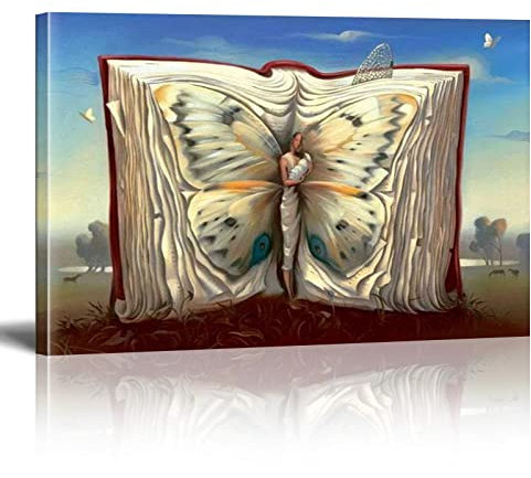 HOLEILUCK Salvador Dali Schiff mit Schmetterling, Insekten, Leinwand, abstrakt, groß, Wandkunst, Bild für Wohnzimmer, Dekoration, 40 x 52 cm (15,7 x 21,3 Zoll) mit Rahmen