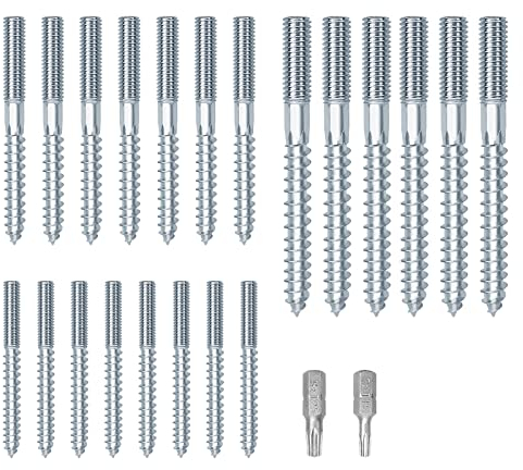 21Stk Doppelköpfige Stockschrauben, Aufhänger Schrauben, Doppelkopfschrauben, Doppelseitige Dübelschrauben, Selbstschneidende Ersatz für Holz, Möbel Befestigungsstift, Treppe, Büros (M6,M8,M10）