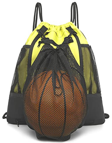 STAY GENT Dragsko basket ryggsäck fotboll ryggsäck för ungdomar gymväska pojkar barn gul fotbollsväska fotboll volleyboll sportväska utomhus med bollnät boll väska för gym