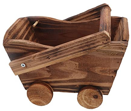 Wooden Cart Flower Pot, Small Succulent Planter Cute Wagon Plant Pot with Drainage,Creative Garden Planters for Indoor Outdoor Home Office Desk Decor Gifts