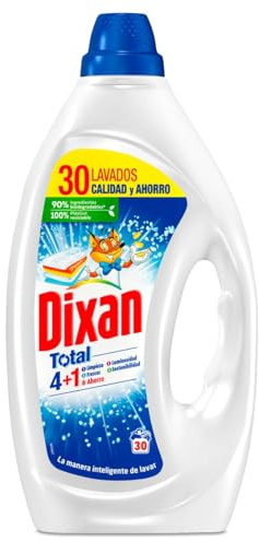 Dixan Gel Total 4+1, Detergente Líquido para Lavadora 30 Lavados, jabón líquido para lavar la ropa blanca y clara. Limpieza, luminosidad, frescor y sostenibilidad, versión antigua (Packaging may vary)
