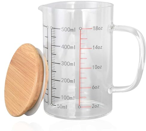 Taza Medidora De Vidrio, Vaso De Precipitados Graduado Con Asa Y Tapa Para Hornear, Cocinar, Verter Líquido(500ml)