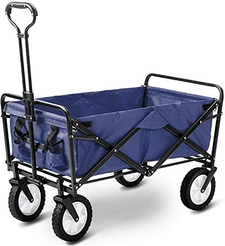 Gartenwagen, zusammenklappbarer, Faltbarer Gartenwagen, tragbarer Wagen, Schubkarre, Garten-Einkaufswagen für den Außenbereich, robuster Campingwagen, Ziehwagen, Blau (blau) (blau)
