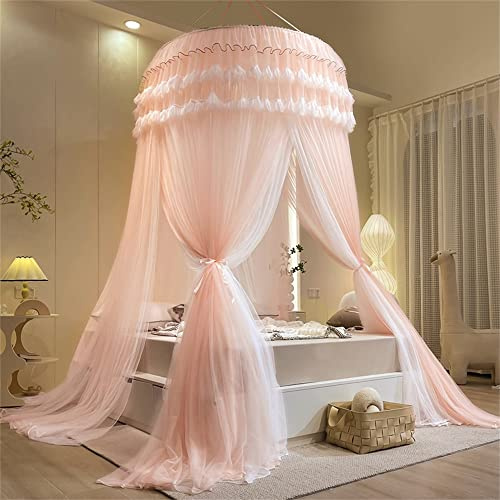 Surwin Moskitonetz Bett Baldachin, Mückennetz Outdoor Reise, Kinder Erwachsener Rundes Netz Vorhang, Moskitonetz Betthimmel Hängendes Zuhause, Für Babybett Doppelbett Einzelbett (Konkubine rosa)