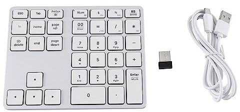 Yklhsocneg Teclado numérico inalámbrico Bluetooth 5.0 de 35 teclas, teclado digital para , Android, PC, tablet, portátil, color y plateado