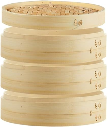 7/8/9/10/12 Zoll Bambus-Dämpfkorb, 2/3 Ebenen und Deckel, 100 % natürlicher Bambus, handgefertigtes Dim Sum-, Fleisch- und Knödel-Dampfgarer-Set, ideal for Reis, Krabben und Gemüse ( Color : 3 Steamer