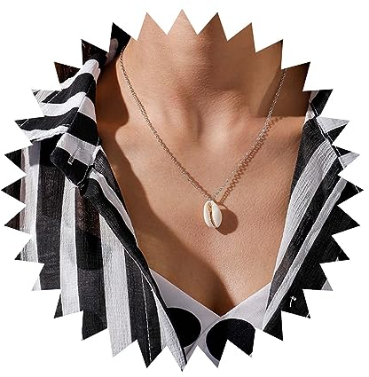 Allereya Vintage Muschel Anhänger Halskette Puka Muschel Choker Halskette Meer Kaurimuschel Halskette Silber Kaurimuschel Halskette Schmuck Für Frauen Und Mädchen (Silber)