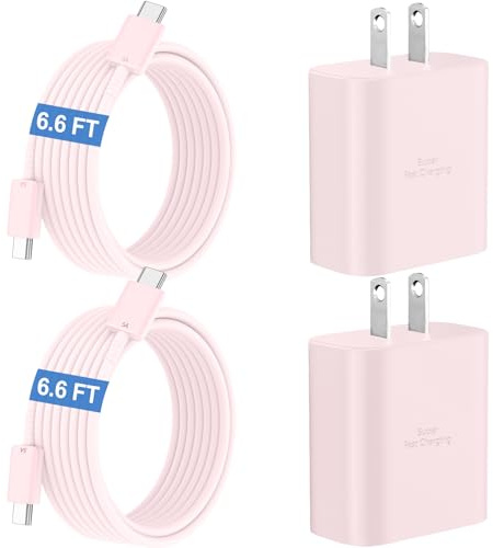 45W Super Fast Charger USB C Android Phone Type C Charger Fast Charging Block with 6.6FT Cord for Samsung Galaxy S26/S26 Ultra/S26+/S25 Ultra/S25/S24 Ultra/S24/S23 Ultra/S22/S21/S20/Note 10, Pink