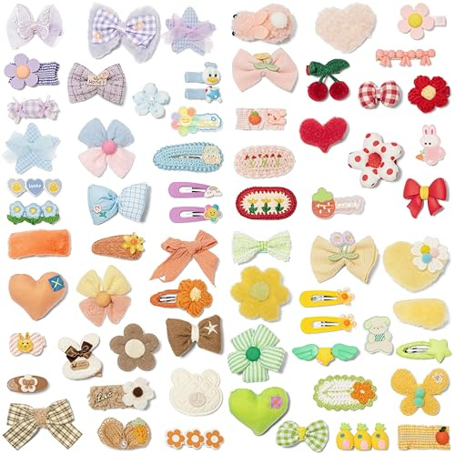 Lindos accesorios para el cabello para niñas, paquete de 69 pinzas para el pelo para niños, pasadores y lazos, pinzas forradas de cocodrilo, accesorios para el cabello para niñas pequeñas, niños y