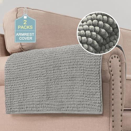 H.VERSAILTEX Plush Chenille Couch Armrest Cover 2 Packs Thick and Soft Sofa Covers Furniture Protector Cover for Pets (27.5 x 27.5, Dove)