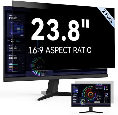 [2-Pack] 23.8 Inch Computer Privacy Screen Filter for 16:9 Widescreen Monitor, Removable Eye Protection Anti Glare Blue Light Filter Privacy Shield, Anti Scratch Anti Spy Screen Protector Film 23.8 In