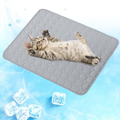 Leikurvo Kühlmatte für Hund, 62x50cm Haustier Kühlmatte Hunde und Katzen Dog Cooling Mat Eismatte Kühldecke Kühlkissen Hundebett Hundematte Kühl Hundedecke Hundehütte Auto Outdoor Zuhause (Grau)
