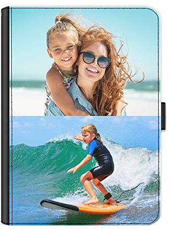 Personalisierbare Schutzhülle für Amazon und Kindle Tablets, Fire HD 7, 8, 10, Paperwhite, Universalhülle, personalisierbar mit Fotocollage, Leder-Seiten-Klapphülle mit 360-Grad-Drehfunktion, zwei
