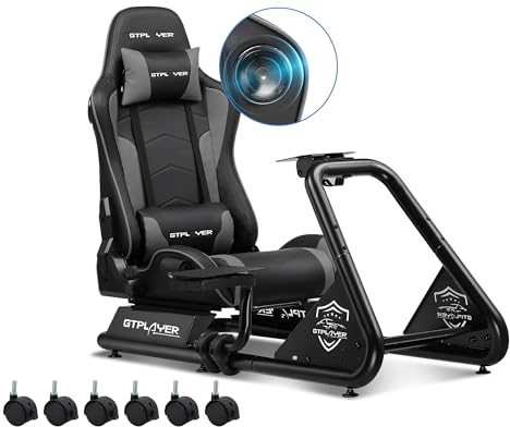 GTPLAYER Simulatore di Guida, Sedile di Simulazione per PC con Altoparlanti, Supporto per Volante e Pedaliera