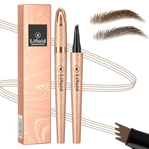 Microblading Eyebrow Pen-2024 New Eyebrow Pencil with 4 Fork Tip for Natural-Looking Hair-Like Defined Brows, Long-Lasting for 24 HR Wear, Waterproof Eyebrow Pen Light Brown