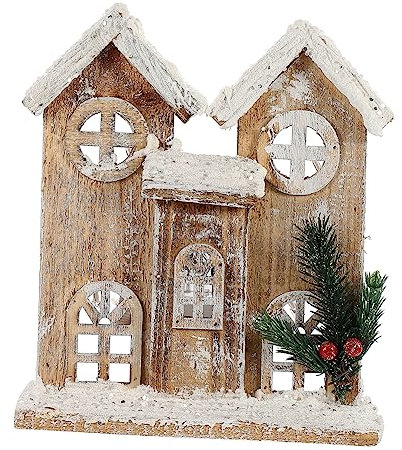 Zerodeko 1 Pc casa Natale Villaggio Luminoso per Le Vacanze casa di Natale del Villaggio di Neve Casette Natalizie Casette di Natale Ornamento di casa Luminosa di Natale di Legno Brown