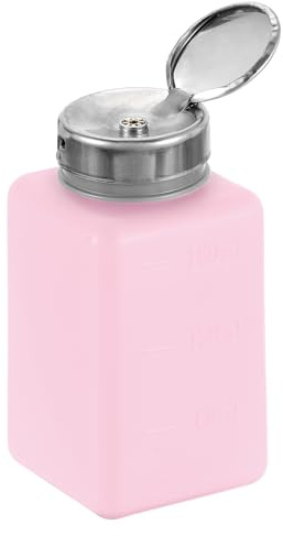sourcing map Solvent Alcohol Dispenser 180ml(6.1oz) Nail Polish Remover Push Down Liquid Dispenser Pump Bottle with Stainless Steel Press Head for Acetone Solution, Red