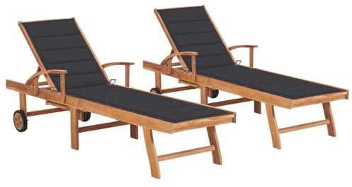 ShGaxin Sonnenliegen 2 STK. mit Auflagen Anthrazit Massivholz Teak, Gartenliege, Liegestuhl, Sonnenstuhl, Sonneninsel Outdoor, Liegen, Gartenmöbel, Bäderliege, Relaxliege - 3073186