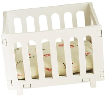 Oshhni Puppenhaus Krippe 1/12 Ornament Szene Wackelspielzeug Puppenhausmöbel Mini Puppenhaus Einzelbett für Schlafzimmer Basteln DIY Home, Weiß