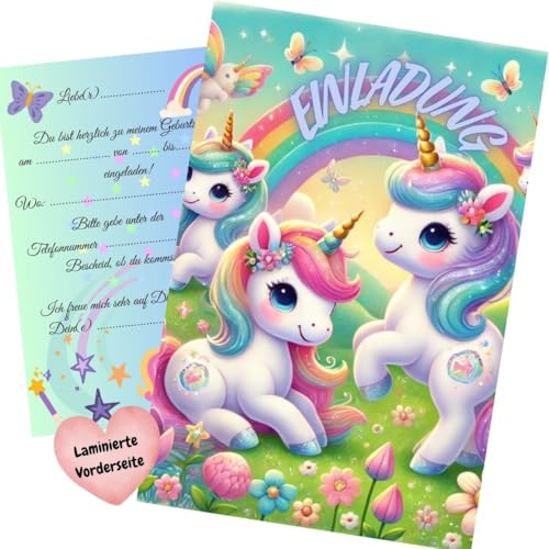 Olanmarp 10 Stück Einladungskarten für Kindergeburtstag Einhorn | Einhorn Einladung für Kinder – 10 Stück für Jungen und Mädchen – unvergesslicher Geburtstag