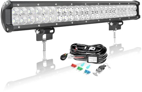 Auto - Barra LED de 56 cm, 144 W, con cableado estroboscópico, barandilla LED, impermeable, 12 V, 24 V, proyector LED de largo alcance, luces LED para vehículos 4 x 4 coches, camiones tractores Quad