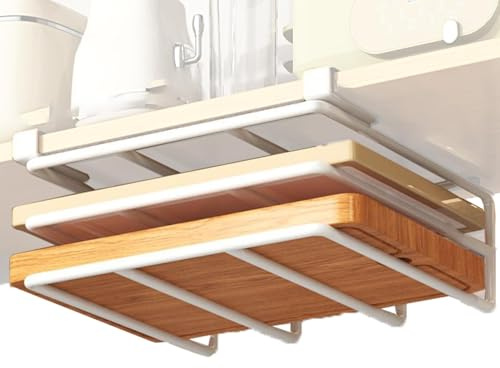 Under Shelf Chopping Board Holder | No Drilling Hangable Pan Lid Shelf Stand | Stainless steel Cutting Board Rack for Kitchen