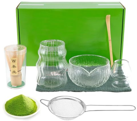 Matcha Set de escoba Matcha, 7 piezas con accesorios Matcha, cuenco Matcha, cuchara Matcha, batidor Matcha, portaescobas Matcha, tamiz, taza, té, Matcha, Whisk, Matcha, juego de té para los amantes