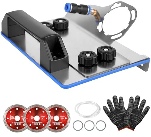 45 Degree Tile Chamfering Tool for 100-Type Grinders, Angle Grinder Stand for 45° Tile Cutting Cutter Tools Kit with 3 Saw Blades, 3 Adapter Washers, Gloves, 39 Inch Cooling Hose