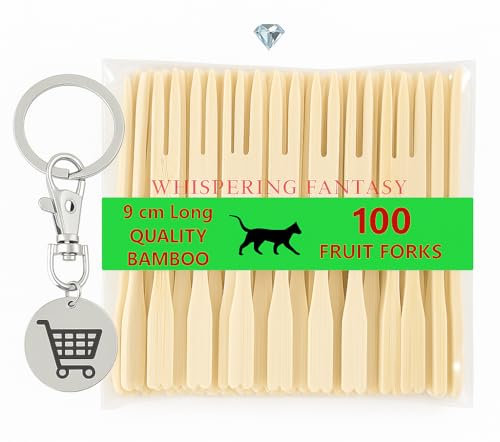 WHISPERING FANTASY 100pcs Premium Quality Wooden Fruit Forks + 2pcs Trolley Tags Bundle