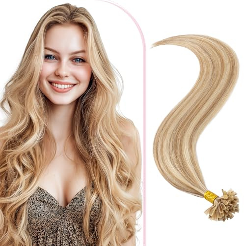 SEGO Pro 50CM Bonding Haarverlangerung Extensions Invisible Echthaar Balayage U Tip Hair Keratin Hot Fusion, 12P613#Goldbraun & Weißblond 50g 50 Strähnen