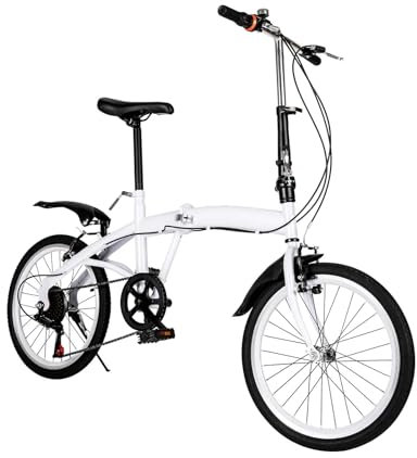 Eieblek 20 Zoll Faltrad, Klapprad mit 6 Gang-Schaltung und Doppel Bremse, Klappfahrrad, Höhenverstellbar 75-93cm, für 1.4-1.9m Erwachsene und Jugendliche, Weiß