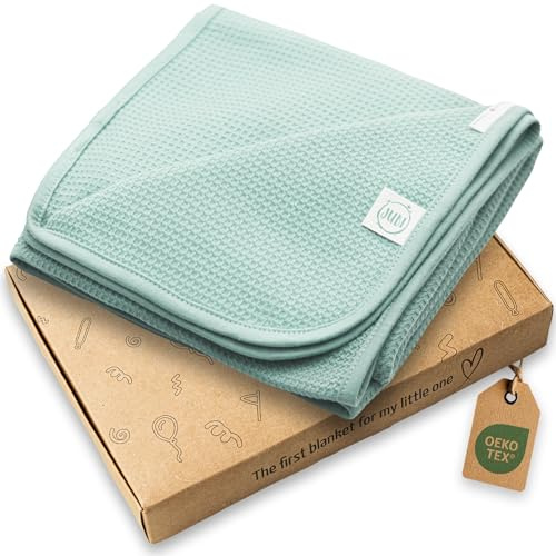 Jubi Coperta per neonati in 100% cotone, 70 x 100 cm, morbida coperta per passeggino e letto, certificata Oeko-Tex, bel regalo di nascita (menta)