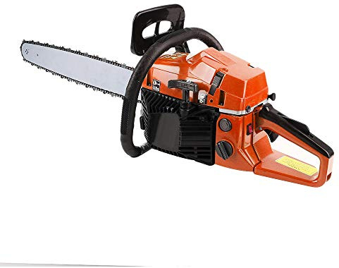Kettensäge mit 45 cm Schwertlänge, 2 Takt Motor, 52 cm³, Benzin Kettensäge für Zum Schneiden von Holz, Bäumen, Gartenarbeit (Orange, 52 ccm, 45 cm)
