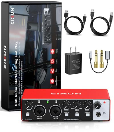 CIXUN 2x2 USB-C Audio Interface for PC/Mac Recording, 24-bit/192kHz, Dual TS/XLR Inputs, +48V Phantom Power, Studio/Podcast/Streaming(Matte Red)