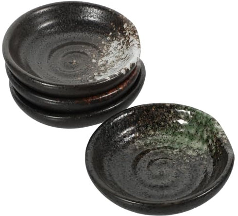 HEALEEP Plat à Sauce En Céramique Peinte à La Main 4 Pièces Petit Format Motifs Variés Bleu, Blanc, Vert, Noir Résistant Aux Rayures Pour Maison, Restaurant, Hôtel Assiettes D'assaisonnement