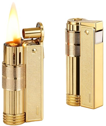 GBKDQQ 2 Stück Vintage Feuerzeuge Metall Kerosin Feuerzeug, Mechanisch Sturmfeuerzeug Sturm Metall Feuerzeug für Wohnzimmer Camping Küche Kamin (Gold)(Enthält kein Kerosin)