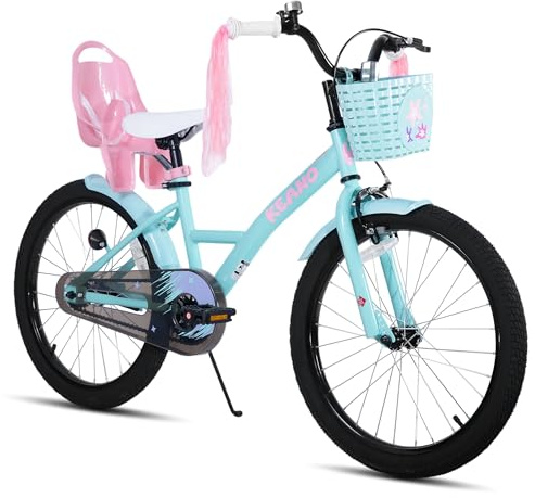KEANO JOYSTAR Zinnia 20 Zoll Kinderfahrrad für Mädchen von 8-11 Jahren, 20 Zoll Mädchenfahrrad mit Ständer & Korb & Luftschlangen,Grün