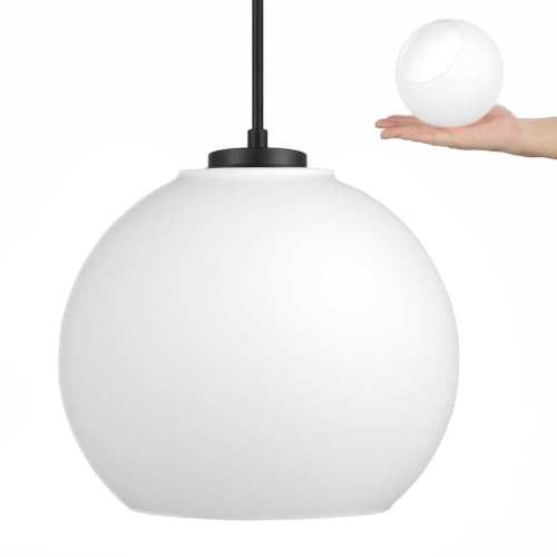 SHINEOFI White Glass Lightshade Globe, 13.8cm Light Fixture Replacement Round Lamp Shade for Ceiling Pendant & Ceiling Light, Frosted Glass Lamp Cover with 4.2cm Opening, Modern Fitting
