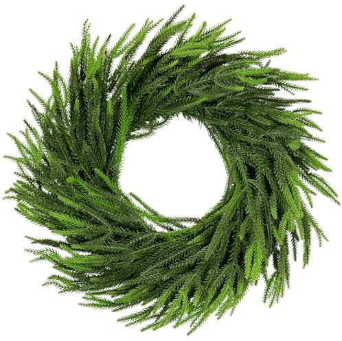 Artificial Christmas Wreath for Front Door, 20 Inch Real Touch Christmas Cedar Wreaths Large Faux Green Fake Pine Needles Wreath for Xmas Front Door Wall Window Home Outdoor Decor (Norfolk Green)
