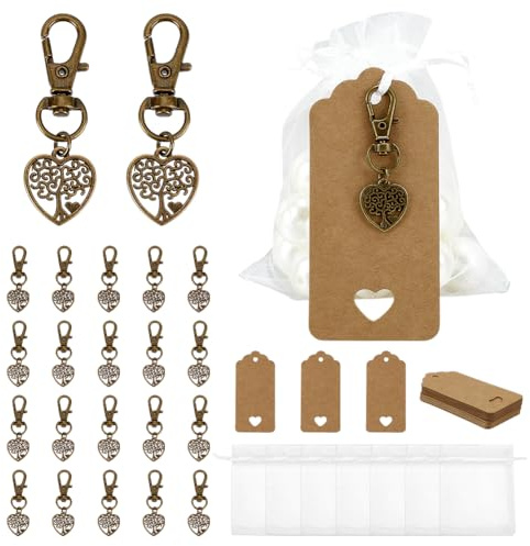 PH PandaHall Set di 24 portachiavi a forma di albero della vita, con sacchetti regalo in organza, ideali come regalo di ritorno per gli ospiti, in stile tibetano, con etichette vuote, per Natale