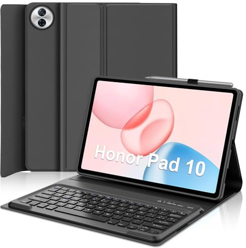 JADEMALL Funda con Teclado para Honor Pad 10 12.1 Pulgadas, Español Ñ Teclado Bluetooth Inalámbrico con Funda Protección Delgado y Portalápices para Tableta Honor Pad 10 12.1 2025, Negro
